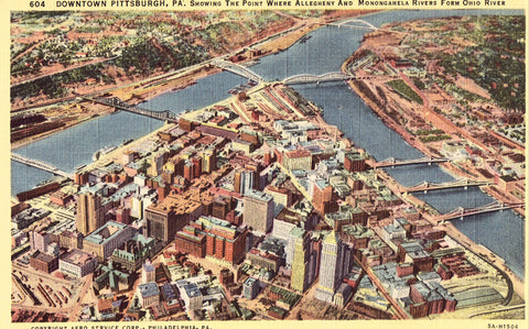 Aerial View of Pittsburgh,Pennsylvania Linen Postcard