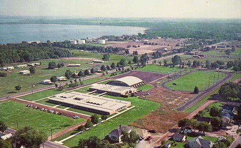 Aerial View of Charlevoix Junior and Senior High School - Charlevoix,Michigan postcard front