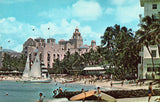Waikiki Beach with the Royal Hawaiian and Moana Hotels - Hawaii vintage postcard front