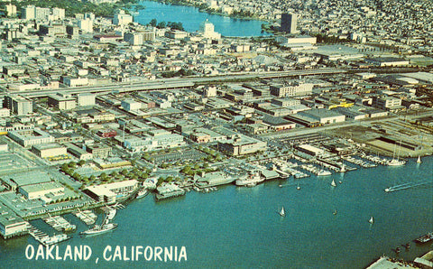 Aerial View of Oakland,California.Front of vintage postcard.Buy postcards here