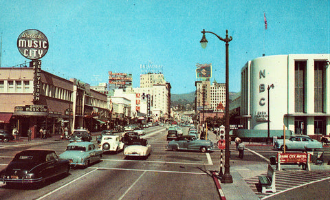 Sunset and Vine - Hollywood,California front of vintage postcard
