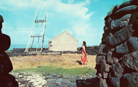 Heiau - Ancient Hawaiian Place of Sacrifice front of vintage postcard