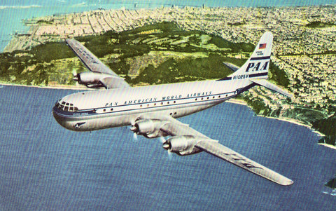 Double-decked "Strato" Clipper - Pan American Airways Plane front of vintage postcard
