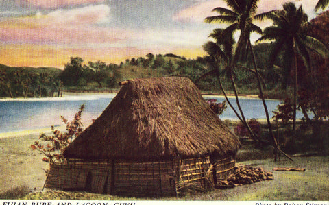 Fijian Bure and Lagoon - Cuvu Vintage Postcard Front