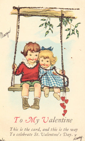 Old Postcard To My Valentine - 2 Children on Swing