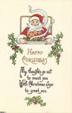 Happy Christmas Postcard - Santa and Holly