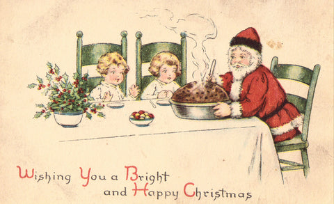 Wishing You A Bright and Happy Christmas - Santa with 2 Children Postcard