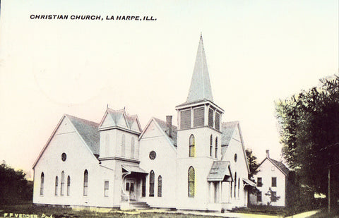 Christian Church - La Harpe,Illinois.Old postcard front