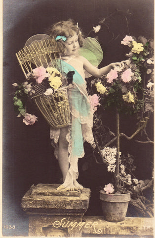 Front of Fantasy Postcard - Little Girl with Wings - Summer