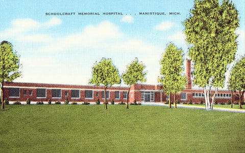 Schoolcraft Memorial Hospital - Manistique.Michigan front of linen postcard