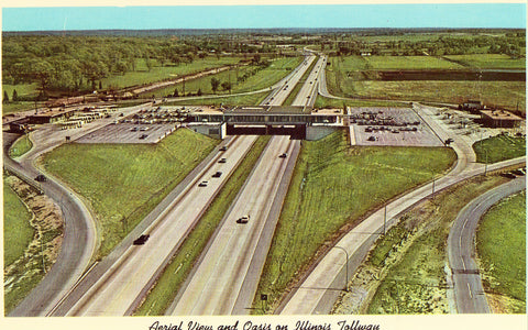 Aerial View and Oasis on Illinois Tollway.Viintage postcard front