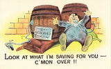 Man with Beer Barrels - Funny Postcard Front