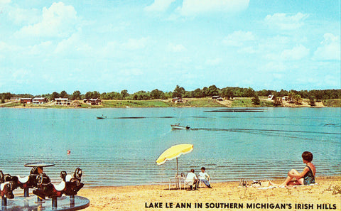 Lake Le Ann in Southern Michigan's Irish Hills.Front of vintage postcard