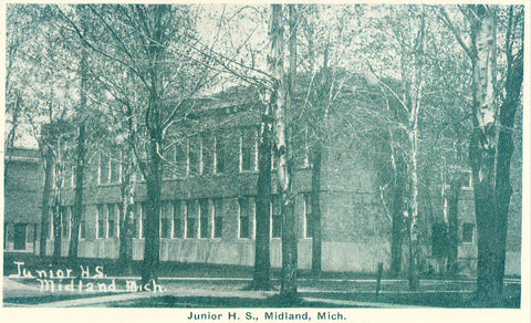Front of postcard.Junior High School - Midland,Michigan