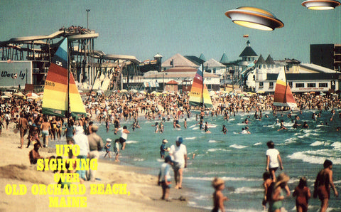 Vintage Postcard Front - UFO Sighting over Old Orchard Beach,Maine