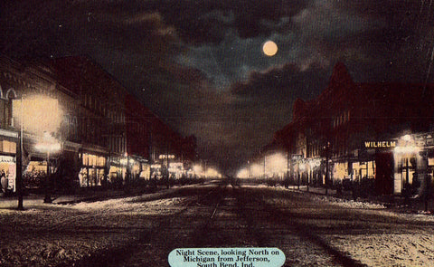 Night Scene on Michigan from Jefferson - South Bend,Indiana Postcard Front