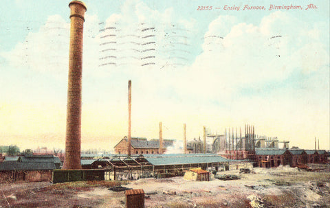 Front of old postcard.Ensly Furnace - Birmingham,Alabama.Buy postcards here