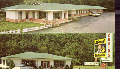 Vintage postcard front.Craig's Motel and Restaurant - Cherokee,North Carolina