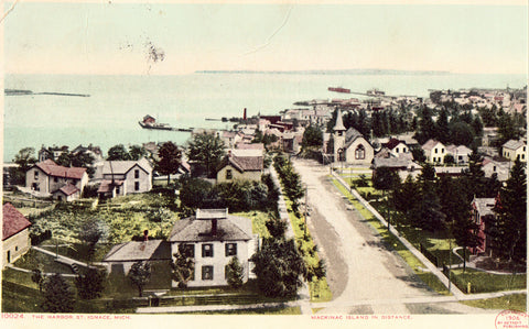 Old postcard front - The Harbor - St. Ignace,Michigan