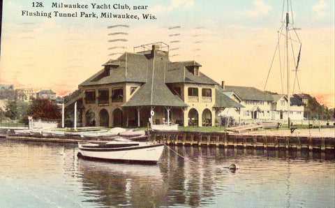Milwaukee Yacht Club near Flushing Tunnel Park - Milwaukee,Wisconsin.Old postcard front