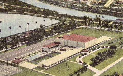 Aerial View of Ft. Brown Memorial Center - Brownsville,Texas.Linen postcard front