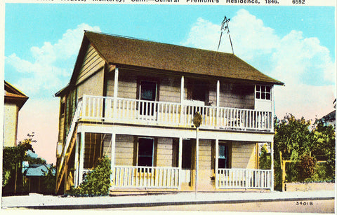 Vintage postcard front.General Fremont's Residence - Monterey,California