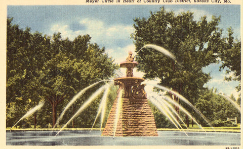 Meyer Circle in Heart of Country Club District - Kansas City,Missouri.Linen postcard front
