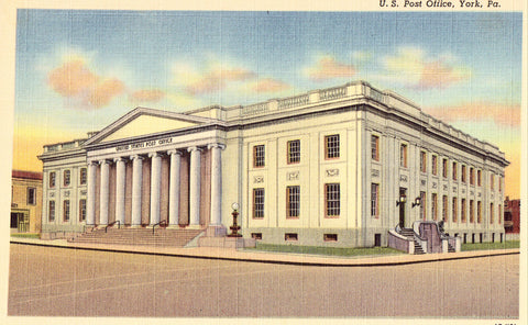 Linen postcard front.U.S. Post Office - York,Pennsylvania
