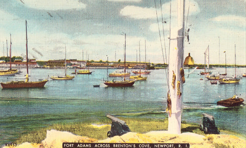Linen postcard front.Fort Adams across Brenton's Cove - Newport,Rhode Island
