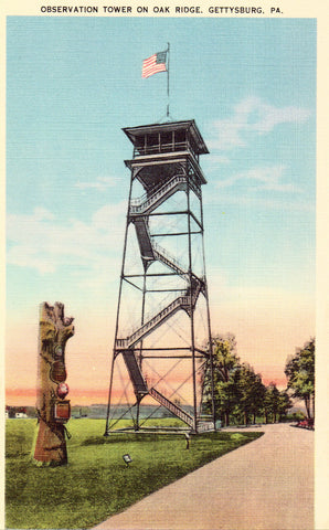 Linen postcard front Observation Tower on Oak Ridge - Gettysburg,Pennsylvania