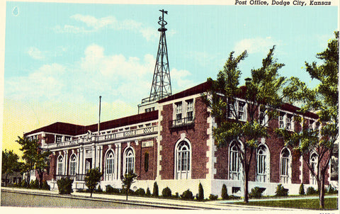Post Office - Dodge City,Kansas vintage postcard front