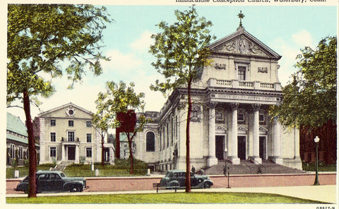 Vintage postcard front Immaculate Conception Church - Waterbury,Connecticut