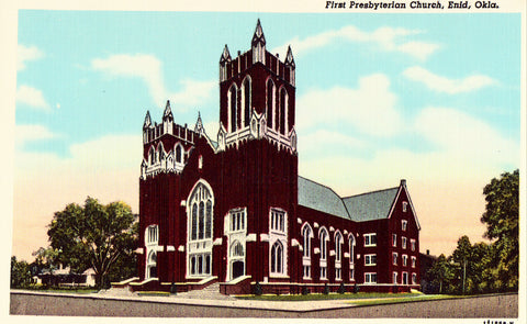 Vintage postcard front  First Presbyterian Church - Enid,Oklahoma