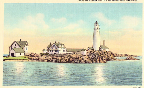 Linen Postcard Front - Boston Light - Boston Harbor,Boston,Massachusetts