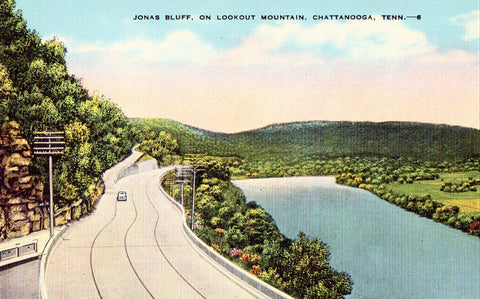 Linen postcard front Jonas Bluff on Lookout Mountain - Chattanooga,Tennessee