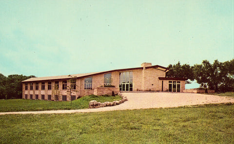 Vintage postcard front L.C. Williams Hall - Rock Springs Ranch - Texas