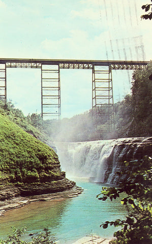 Vintage postcard front Upper Falls,Genesee River,Letchworth State Park - Castile,New York