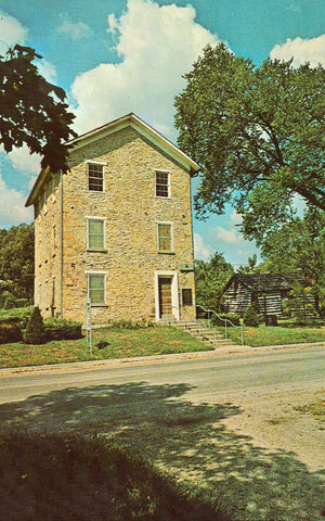 Vintage postcard front Kibbee-Barricklow Cabin Replica - Old Castle,Kansas