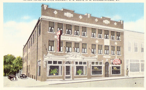 Linen postcard front Taylor Hotel on Dixie Highway - Elizabethtown,Kentucky