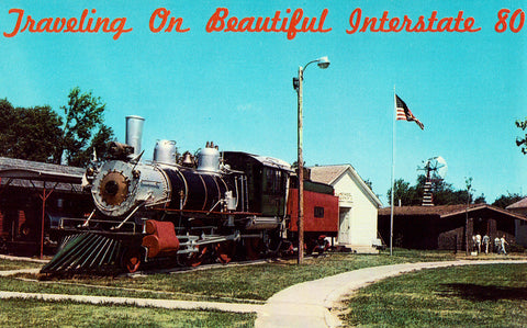 Vintage postcard front 1889 Baldwin Locomotive at Pioneer Village - Minden,Nebraska