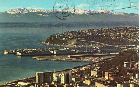 Vintage postcard front Seattle & Olympic Mountains - Washington