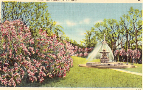 Linen postcard front Smith Monument,Brandywine Park - Wilmington,Delaware