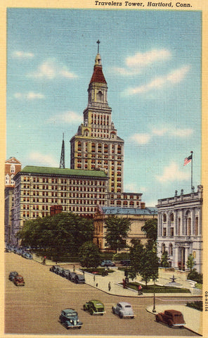 Linen postcard front Travelers Tower - Hartford,Connecticut