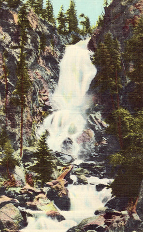 Linen postcard front Fish Creek Falls - Steamboat Springs - Colorado