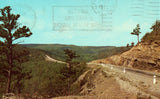 Vintage postcard front.Scenic Highway 7 in The Arkansas Ozarks