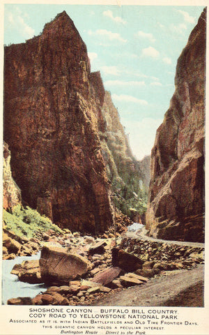 Old postcard front Shoshone Canyon,Cody Road to Yellowstone - Wyoming