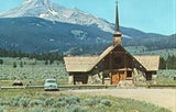 Vintage postcard front Soldier's Memorial Chapel and Lone Mountain - Gallatin Canyon,Montana