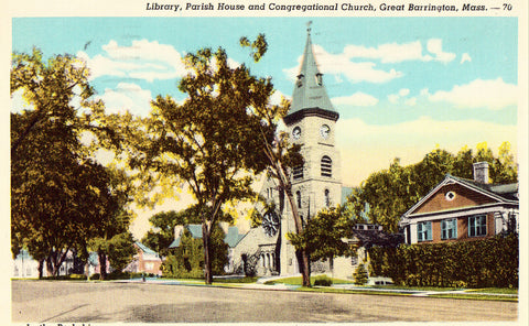 Library,Parish House and Congrgational Church - Great Barrington,Massachusetts.Vintage postcard front