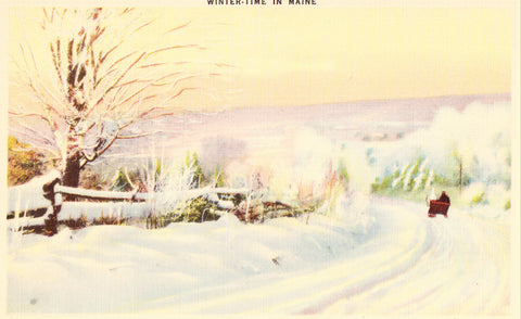 Linen Postcard Front- Winter Time in Maine