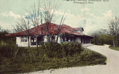Old postcard front.Minnehaha Pavilion,Minnehaha Park - Minneapolis,Minnesota
